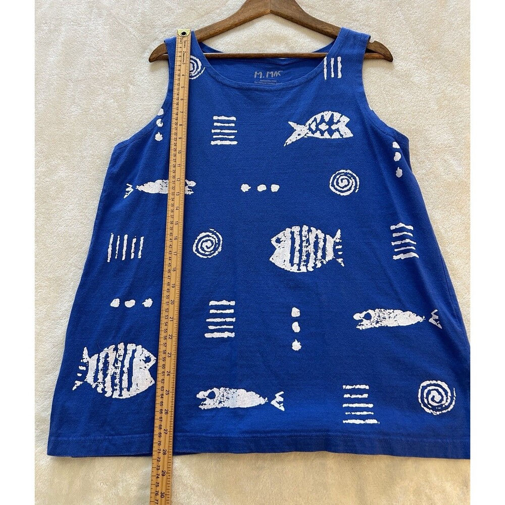 M. Mac Women’s Sleeveless Tank Large Blue Fish Print Coastal Resort Beach Top - Picture 5 of 10